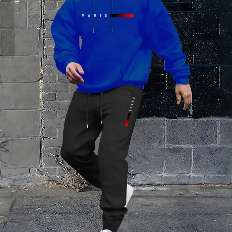 2025 letter printed sportswear set men's hooded sweatshirt long pants set spring and autumn winter warm suit Sports Jogging