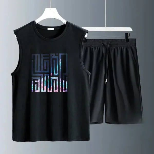Men's Tank Top Sets 2026 Summer Quick drying beach oversize Sportswear sports 2 piece set seaside jogging set running crewneck