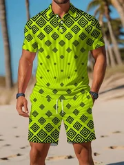 New Men's Summer Sports Set Men's Set Retro 3D-Printed Casual Short-Sleeve T-Shirt Collared Button-Down Polo Shirt Men's Apparel