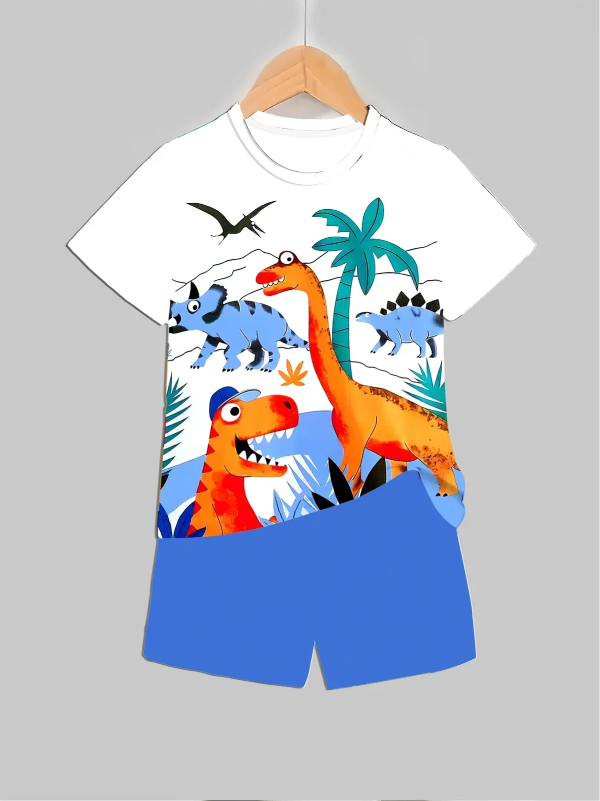 New Dinosaur Printed Outfits Tops + Shorts 2 PCS For Summer Boys Girls Clothing Sets 2 Pcs Baby Fashion Suits