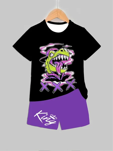 New Dinosaur Printed Outfits Tops + Shorts 2 PCS For Summer Boys Girls Clothing Sets 2 Pcs Baby Fashion Suits