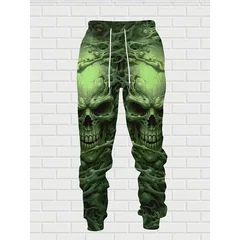 Dark Fluorescent Green Skull Hoodie 2 Piece Set Men Autumn Winter New Outdoor Streetwear Casual Sweatshirt Pants Tracksuit
