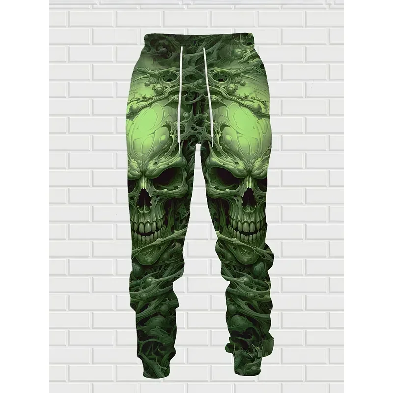 Dark Fluorescent Green Skull Hoodie 2 Piece Set Men Autumn Winter New Outdoor Streetwear Casual Sweatshirt Pants Tracksuit