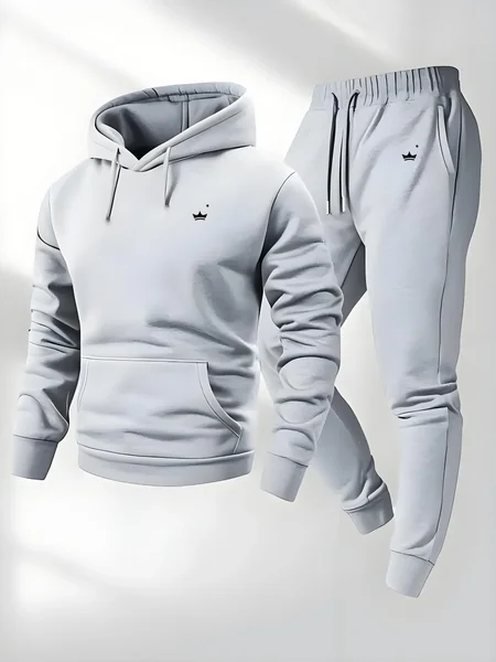 2026 Sports Hot Sale Crown Printed Sportswear Set Men's Hooded Sweatshirt Long Pants Set Spring and Autumn Winter Warm Suit