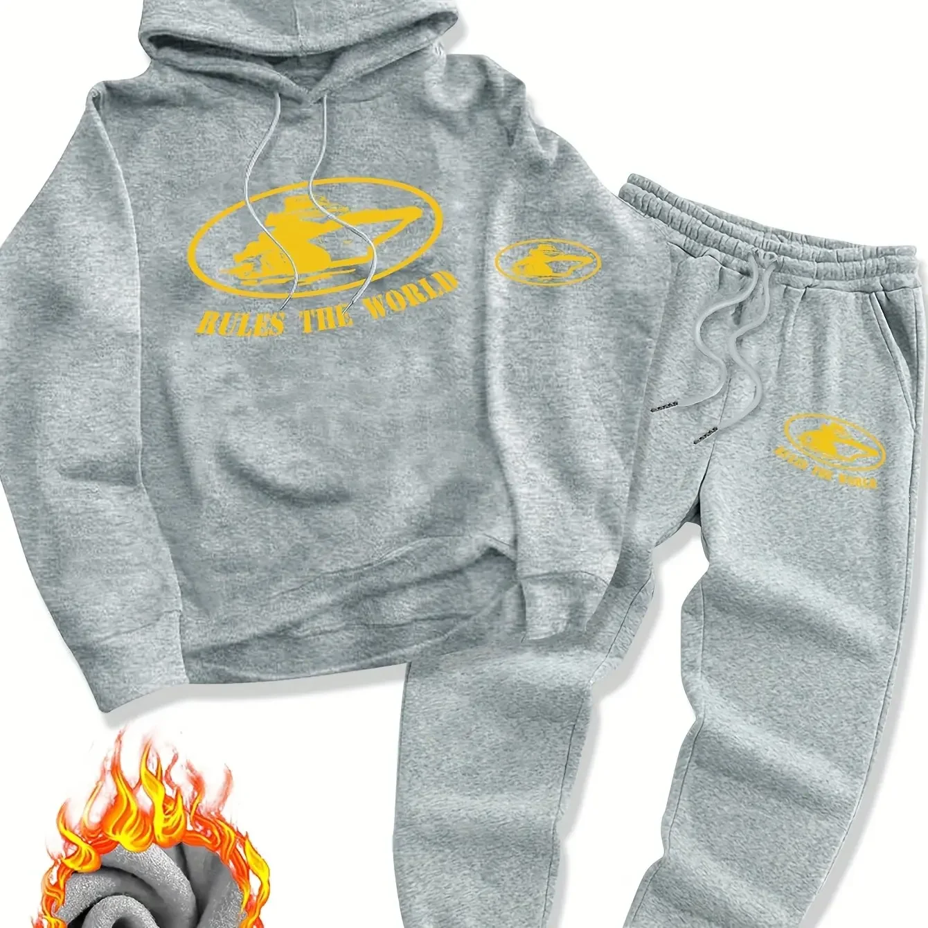 2026 Men's Trendy Multi-Print Thickened Hoodie & Sweatpants Set, Comfortable Warm Casual Tracksuit