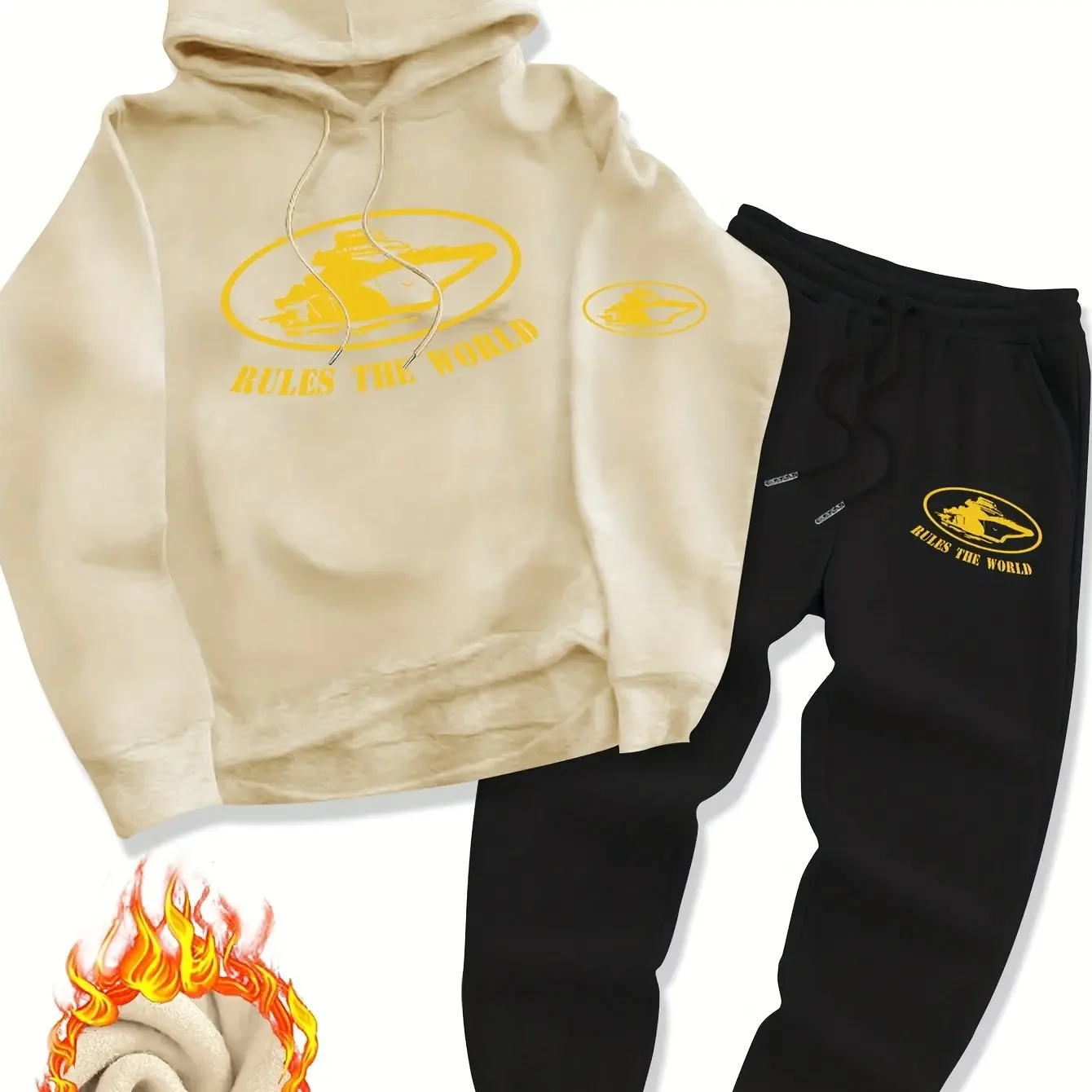 2026 Men's Trendy Multi-Print Thickened Hoodie & Sweatpants Set, Comfortable Warm Casual Tracksuit