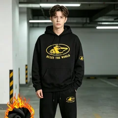 2026 Men's Trendy Multi-Print Thickened Hoodie & Sweatpants Set, Comfortable Warm Casual Tracksuit