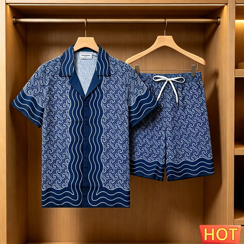 Summer Men's Shirt Sets Casual Vacation Short Sleeve Tees +Shorts 2 Piece Outfit Fashion Loose Shirts Suit High Quality Clothing