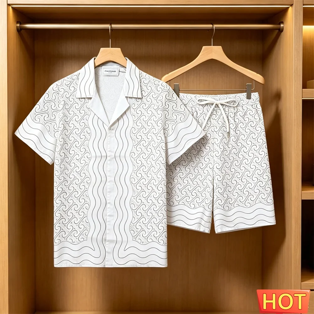 Summer Men's Shirt Sets Casual Vacation Short Sleeve Tees +Shorts 2 Piece Outfit Fashion Loose Shirts Suit High Quality Clothing