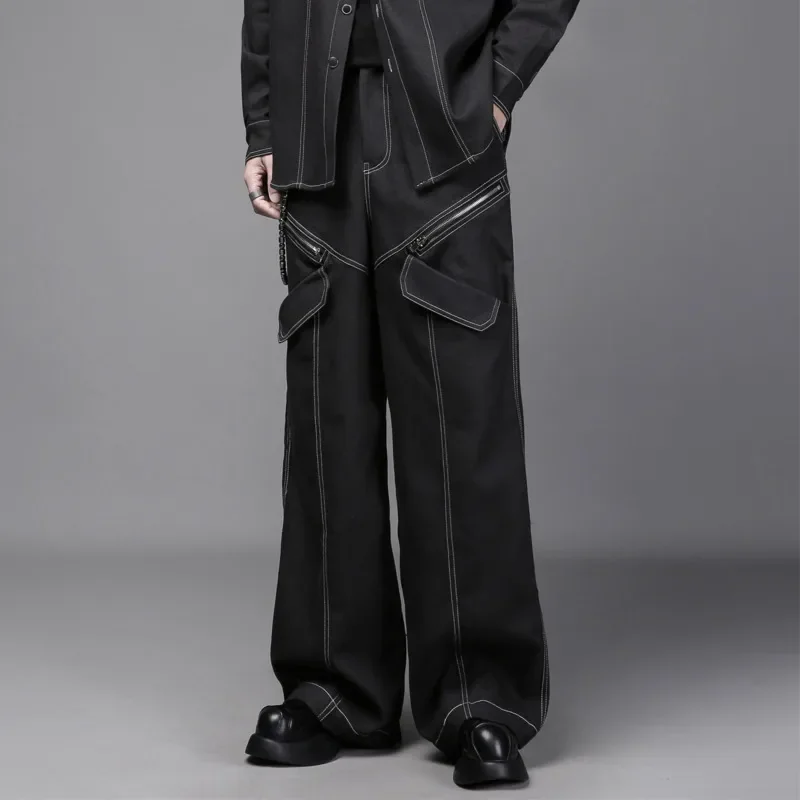 WVGA Spring Autumn New Men Tide Zipper Patchwork Trendy Heavy Design Denim Shirt Niche Chic Casual Wide-Leg Pants Set Ins W19049