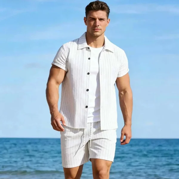 Men's Summer Outfit Collared Shirt Casual Slim Fit Long Sleeve Business Formal Wear Comfortable