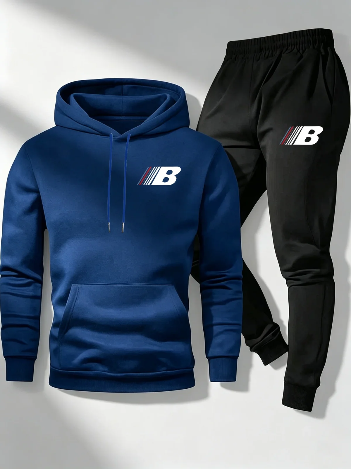 2026 New Men 2 Piece Outfit Letter B Logo Print Hoodie and Jogger Pants Casual Streetwear Sports Matching Tracksuit
