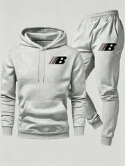 2026 New Men 2 Piece Outfit Letter B Logo Print Hoodie and Jogger Pants Casual Streetwear Sports Matching Tracksuit