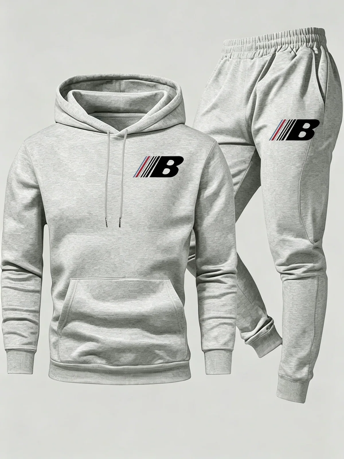 2026 New Men 2 Piece Outfit Letter B Logo Print Hoodie and Jogger Pants Casual Streetwear Sports Matching Tracksuit