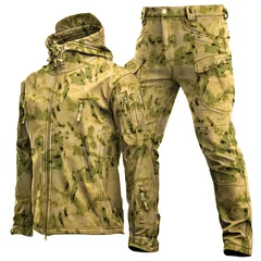 2026 TAD Tactical Men Hunting Hiking Fishing Explore Clothes Suit Camouflage Shark Skin Hunting Waterproof Hooded Jacket+Pants