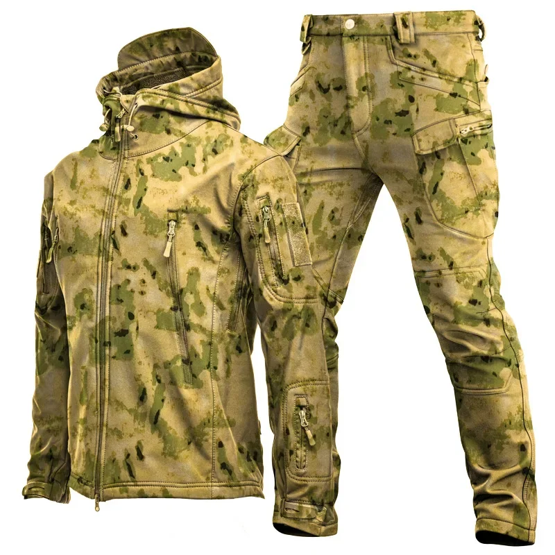 2026 TAD Tactical Men Hunting Hiking Fishing Explore Clothes Suit Camouflage Shark Skin Hunting Waterproof Hooded Jacket+Pants