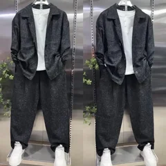Men Lapel Shirt Suit Loose Straight Wide Leg Pants 2 Piece Fashion Casual Daily Outfit