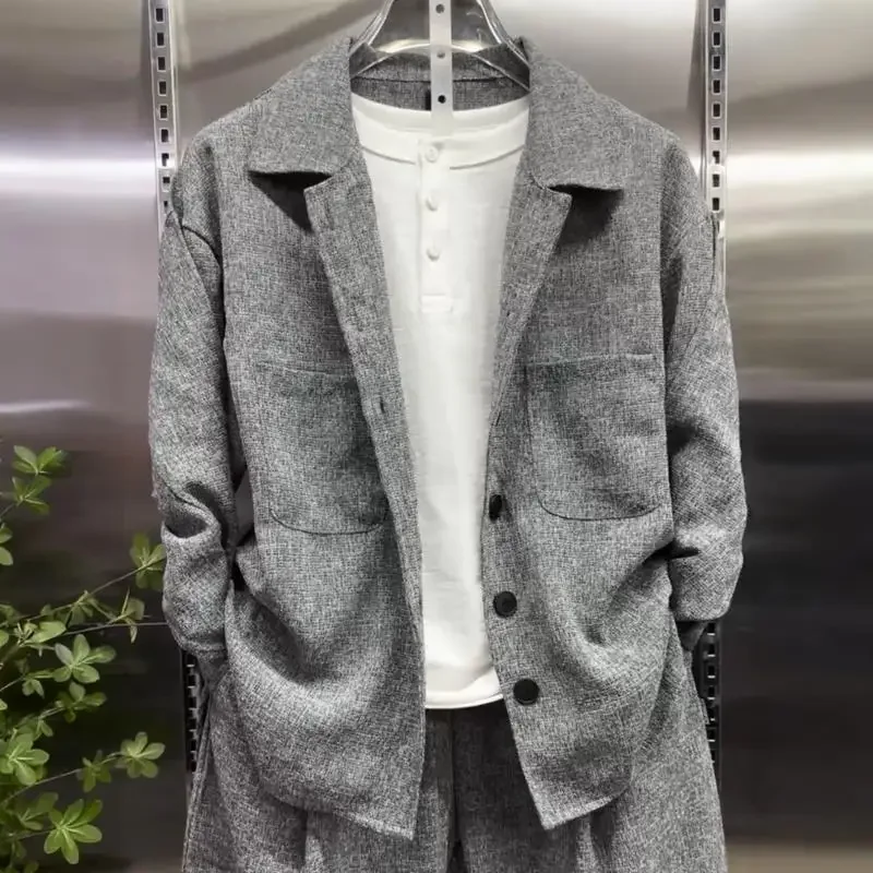 Men Lapel Shirt Suit Loose Straight Wide Leg Pants 2 Piece Fashion Casual Daily Outfit