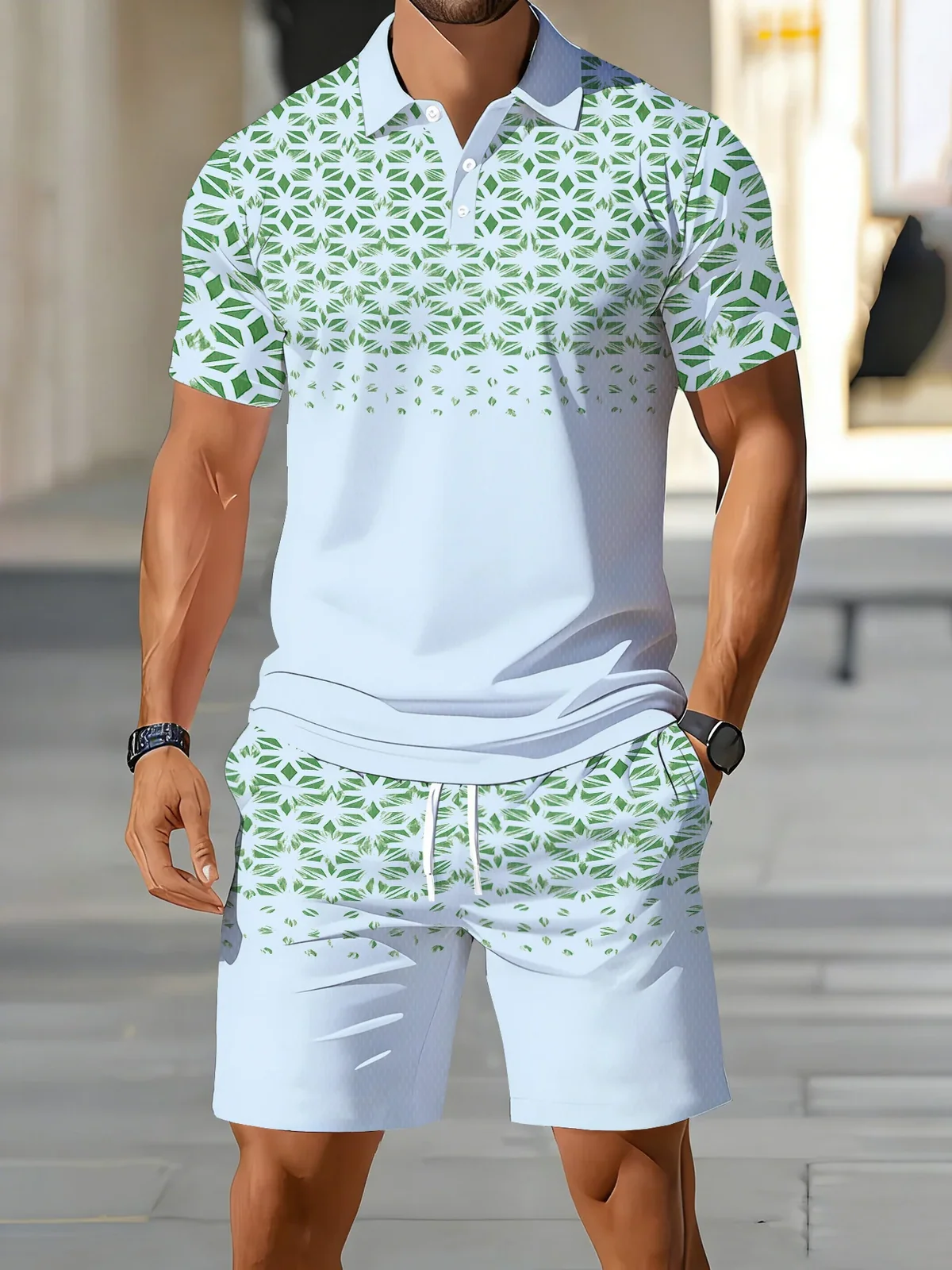 2026 Summer Men's Polo Shirt Set Stylish Short-Sleeve Collared T-Shirt and Drawstring Shorts Casual Men's Sportswear Set