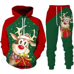 Cute Reindeer Elk Hoodie Pant Set Christmas 3d Print Set Men Women Fashion Hoodie +Sweatpants 2Pcs Set Sportwear Tracksuit Suit