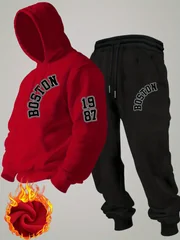 2026 new Men Winter Fleece Hoodie Tracksuit Y2K Streetwear Fashion Minimalist Sweatshirt & Pants Set Warm Sport Outfit Hoodies