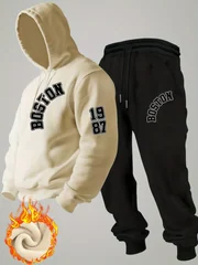2026 new Men Winter Fleece Hoodie Tracksuit Y2K Streetwear Fashion Minimalist Sweatshirt & Pants Set Warm Sport Outfit Hoodies