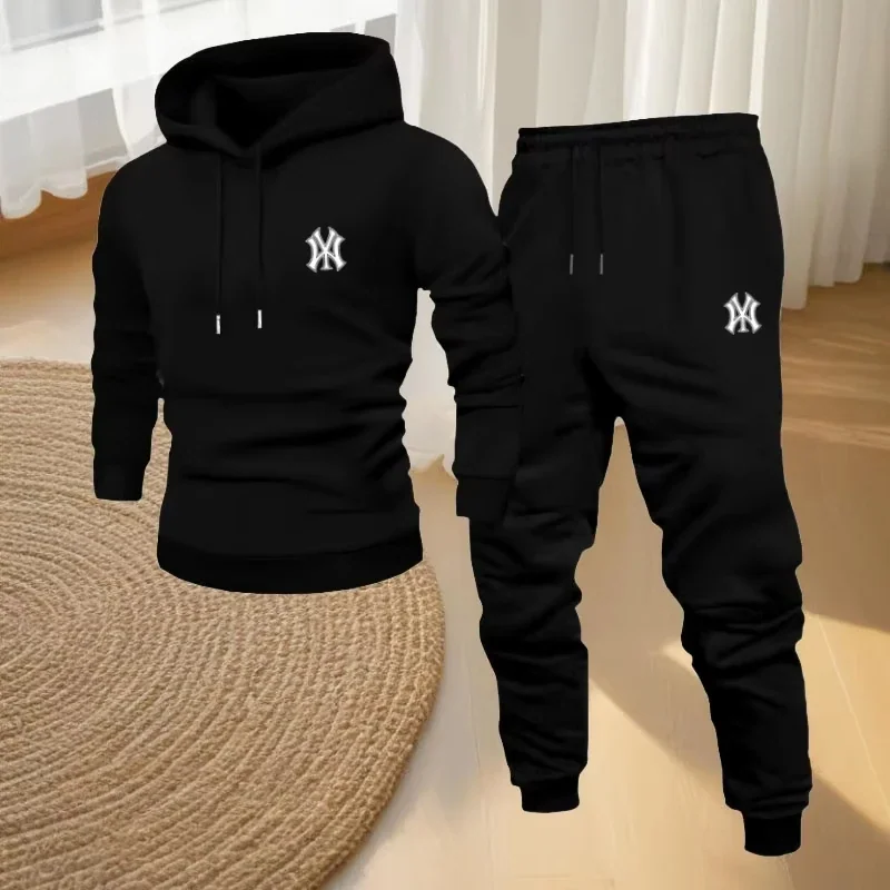 2026 New Men's Hooded Sweatshirt & Sports Pants Set Outdoor Casual Tracksuit Streetwear Fitness Jogger Sportswear Suit