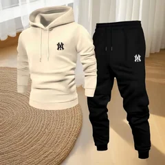 2026 New Men's Hooded Sweatshirt & Sports Pants Set Outdoor Casual Tracksuit Streetwear Fitness Jogger Sportswear Suit