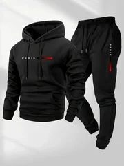PARIS Letter Print Sweatshirt Suit Men's Fleece Hoodie Pants Set Spring Autumn Winter Warm Casual Sports Pullover Trousers Sets