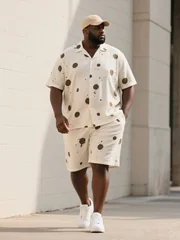 S-9XL Big and Tall Men Ink Splash Polka Dot Shirt Shorts Set Multi-Color Casual 2-Piece Outfit