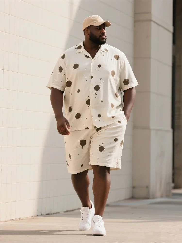 S-9XL Big and Tall Men Ink Splash Polka Dot Shirt Shorts Set Multi-Color Casual 2-Piece Outfit