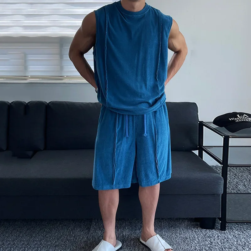 2026 Summer New Men's Round Neck Casual Sleeveless Vest Breathable Vest Shorts Suit Men