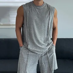 2026 Summer New Men's Round Neck Casual Sleeveless Vest Breathable Vest Shorts Suit Men