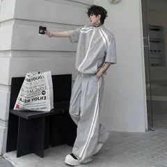 LUZHEN Plaid 2026 Summer Printed Color Contrast Short Design Sleeve Zipper Shirts Men's Loose Casual Pants Two-piece Sets JY8498