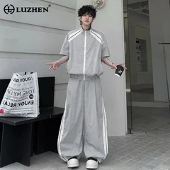 LUZHEN Plaid 2026 Summer Printed Color Contrast Short Design Sleeve Zipper Shirts Men's Loose Casual Pants Two-piece Sets JY8498