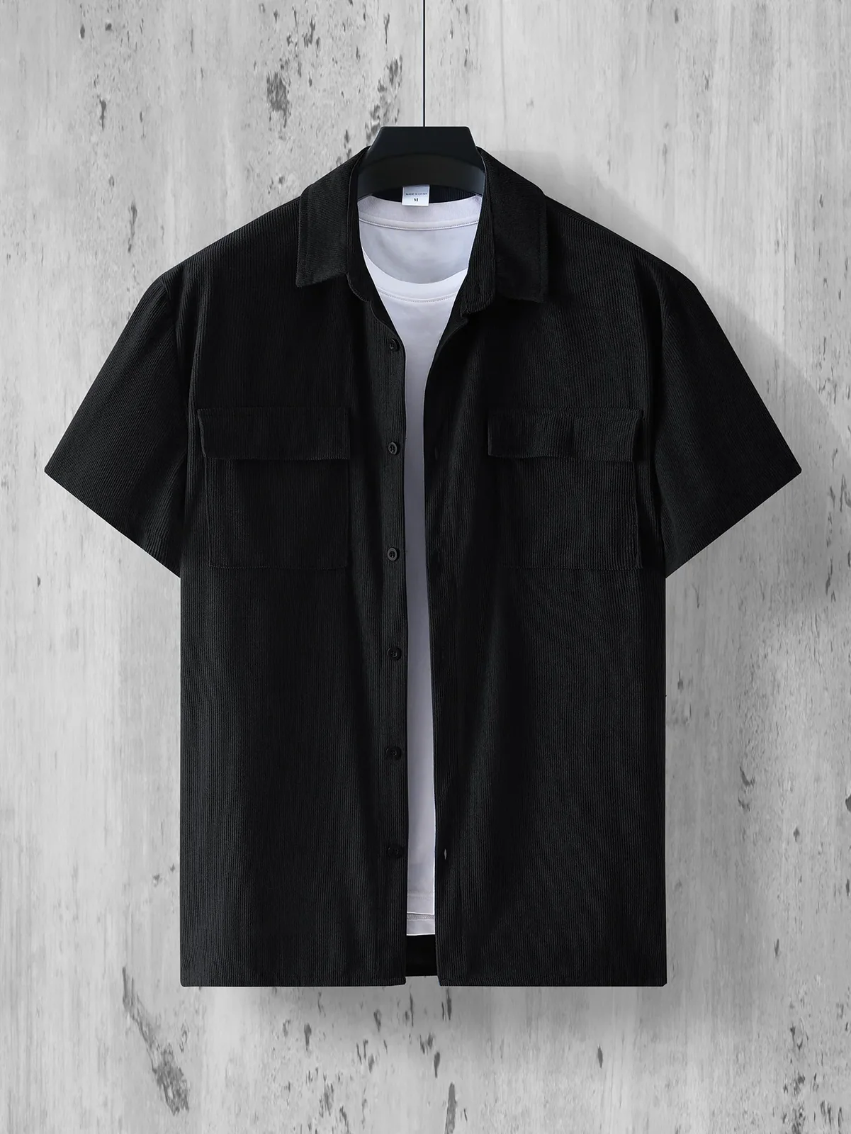 2026 Summer New Men's Solid Color Casual Corduroy Collar Shirt Set Outdoor Sports Breathable Loose Comfortable Two Piece Set
