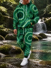 New Fall/Winter Textured Print Hooded Sweatshirt Set Unisex Hooded Sweatshirt+Pants Two-Piece Set Trendy Men's Clothing