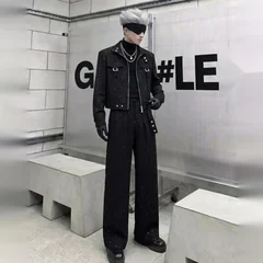 WVGA Spring Autumn New Men High-end Gold-embossed Starry Pattern Coats Niche Chic Casual Straight Pants Two-piece Set Ins W26600