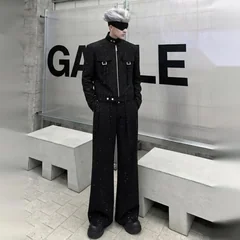 WVGA Spring Autumn New Men High-end Gold-embossed Starry Pattern Coats Niche Chic Casual Straight Pants Two-piece Set Ins W26600