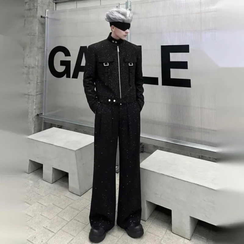 WVGA Spring Autumn New Men High-end Gold-embossed Starry Pattern Coats Niche Chic Casual Straight Pants Two-piece Set Ins W26600