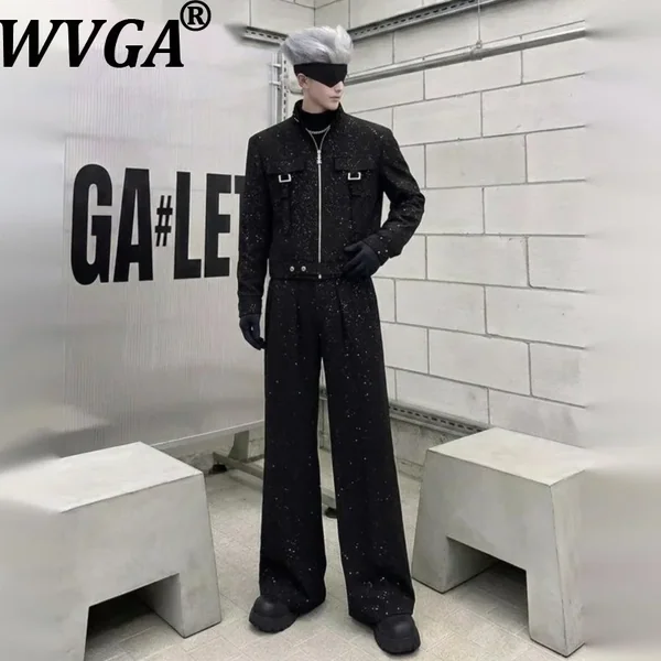 WVGA Spring Autumn New Men High-end Gold-embossed Starry Pattern Coats Niche Chic Casual Straight Pants Two-piece Set Ins W26600