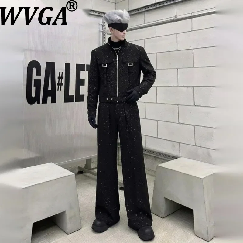 WVGA Spring Autumn New Men High-end Gold-embossed Starry Pattern Coats Niche Chic Casual Straight Pants Two-piece Set Ins W26600