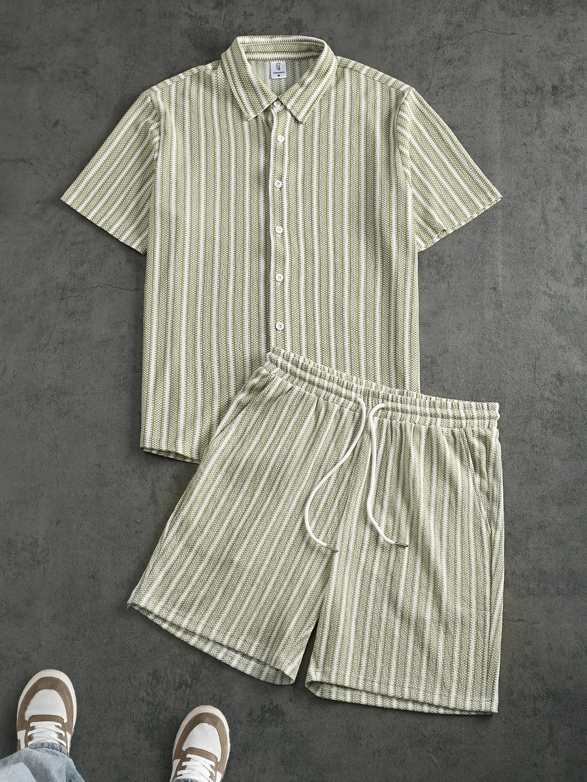 Men's 2 Piece Set Summer Outfits Man Clothes Striped Short Sleeve Shirt And Shorts Matching Casual Outfit Set