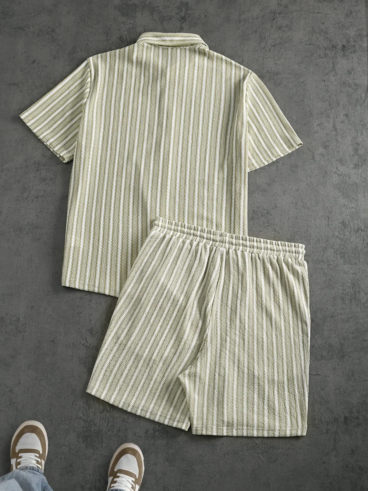 Men's 2 Piece Set Summer Outfits Man Clothes Striped Short Sleeve Shirt And Shorts Matching Casual Outfit Set