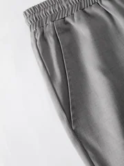 Men's 2 Piece Textured Outfits, Light Gray Stand Collar Shirt & Drawstring Pants Set