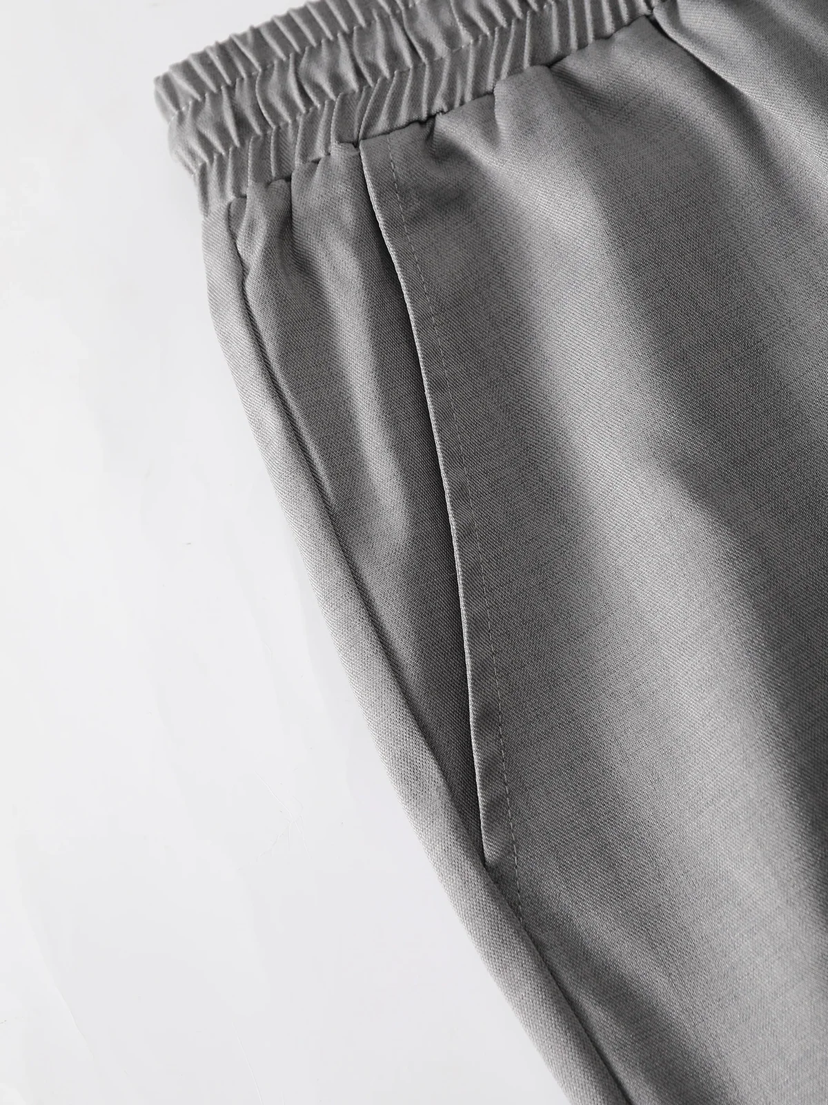 Men's 2 Piece Textured Outfits, Light Gray Stand Collar Shirt & Drawstring Pants Set
