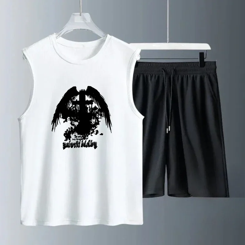 Men's Tank Top Sets 2026 Summer Quick drying beach oversize jogging set running jogging suit seaside sports Breathable