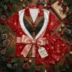 Men's Women's 3D Fake Abs Hairy Santa Pajama Set Funny Santa Fat Belly Ugly Christmas Pajamas Gift Cute 3D Holiday Pajama Set
