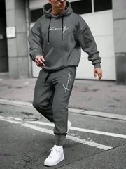 Tracksuit Sets Men's Casual Fleece Warm Hoodies Pants 2PCS Mens Long Sleeve Sport Suit Male Pullover Hoodies Sports Clothing
