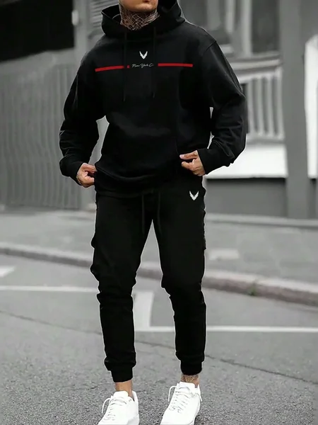 Tracksuit Sets Men's Casual Fleece Warm Hoodies Pants 2PCS Mens Long Sleeve Sport Suit Male Pullover Hoodies Sports Clothing